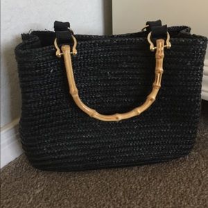 Small straw bag bamboo handles